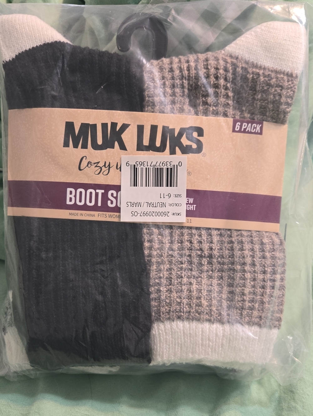 Muk Luks Womens Boot Socks - Black and Gray Neutral Pack Size 6-11